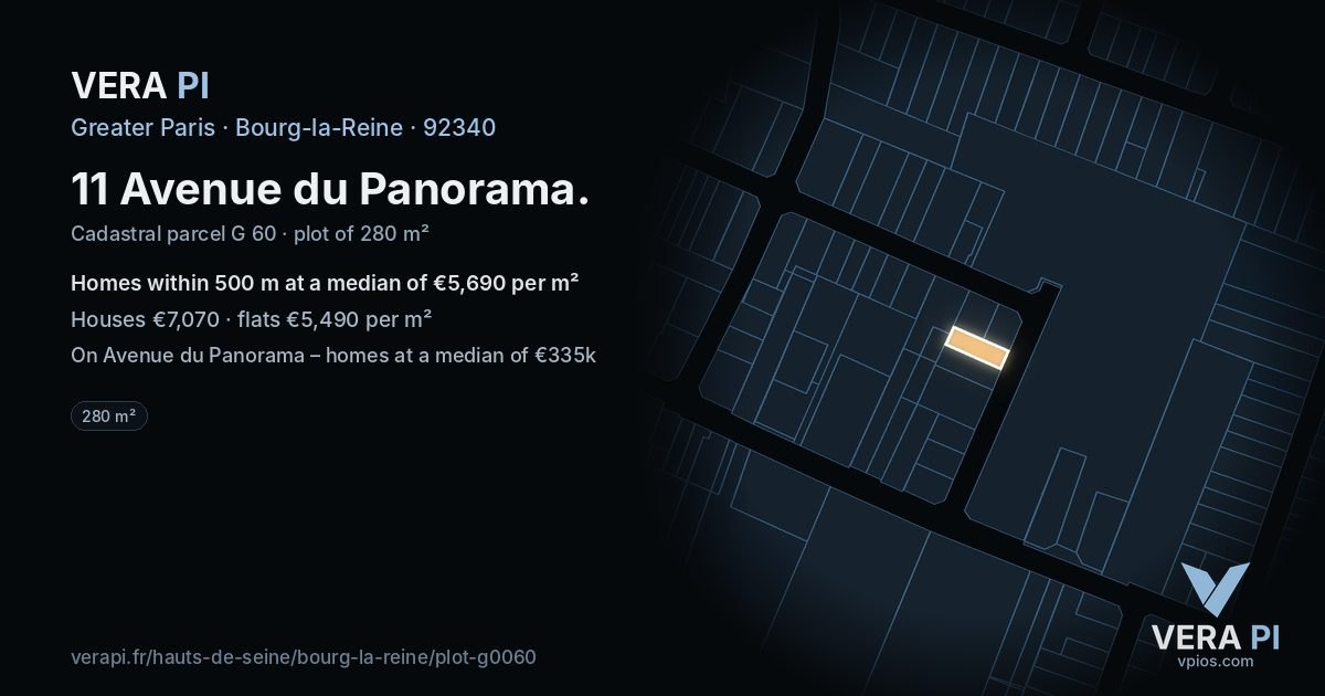 11 Avenue du Panorama, Bourg-la-Reine at night – the plot lit, the parcels around coloured by the prices near them