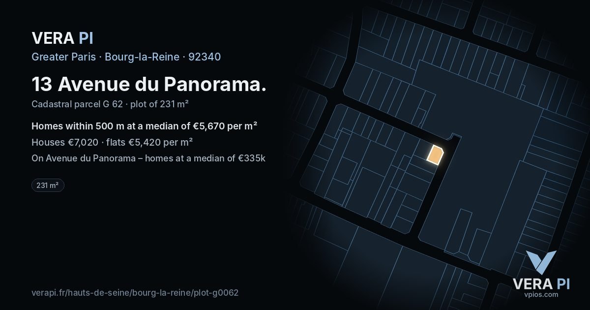 13 Avenue du Panorama, Bourg-la-Reine at night – the plot lit, the parcels around coloured by the prices near them
