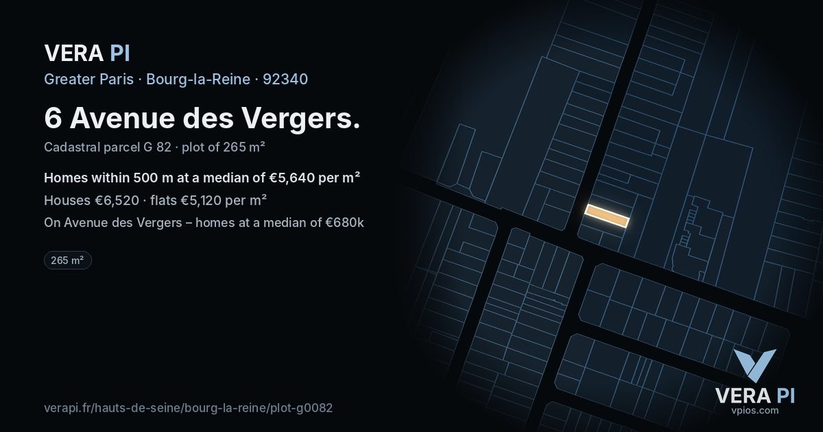 6 Avenue des Vergers, Bourg-la-Reine at night – the plot lit, the parcels around coloured by the prices near them