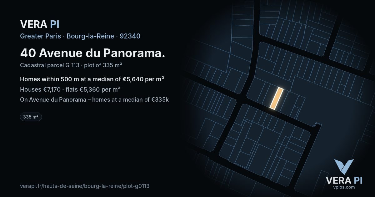 40 Avenue du Panorama, Bourg-la-Reine at night – the plot lit, the parcels around coloured by the prices near them
