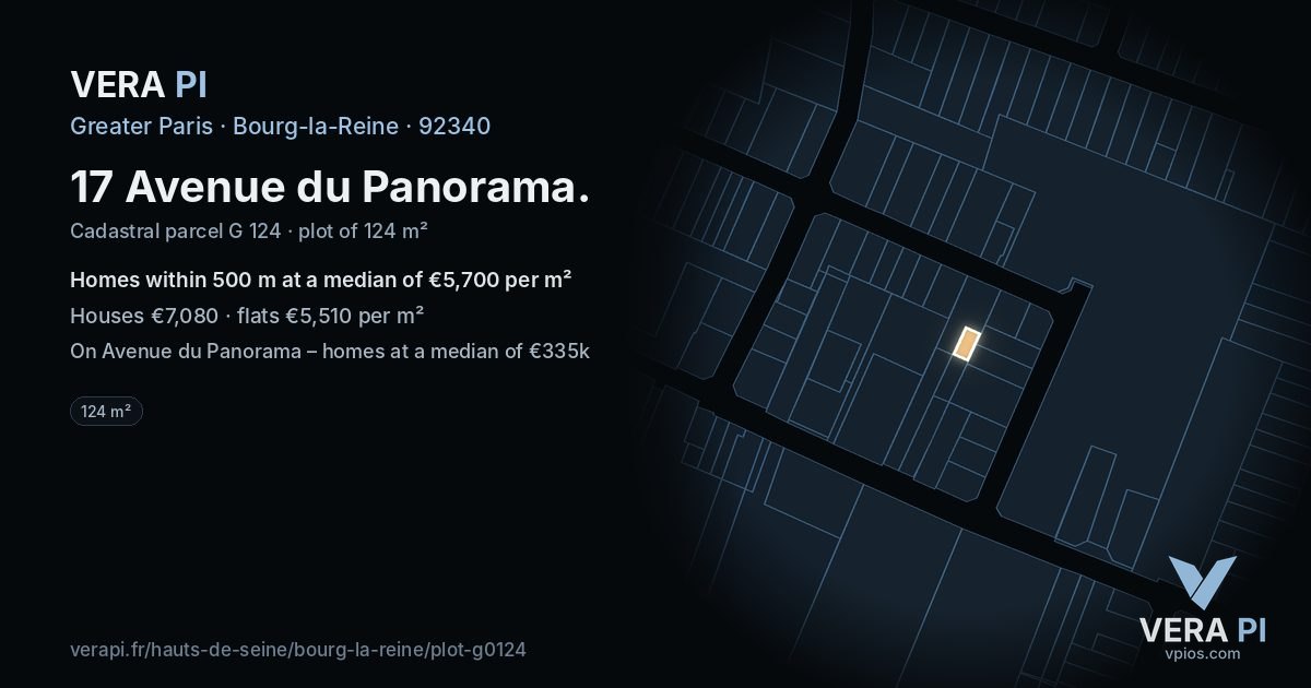 17 Avenue du Panorama, Bourg-la-Reine at night – the plot lit, the parcels around coloured by the prices near them