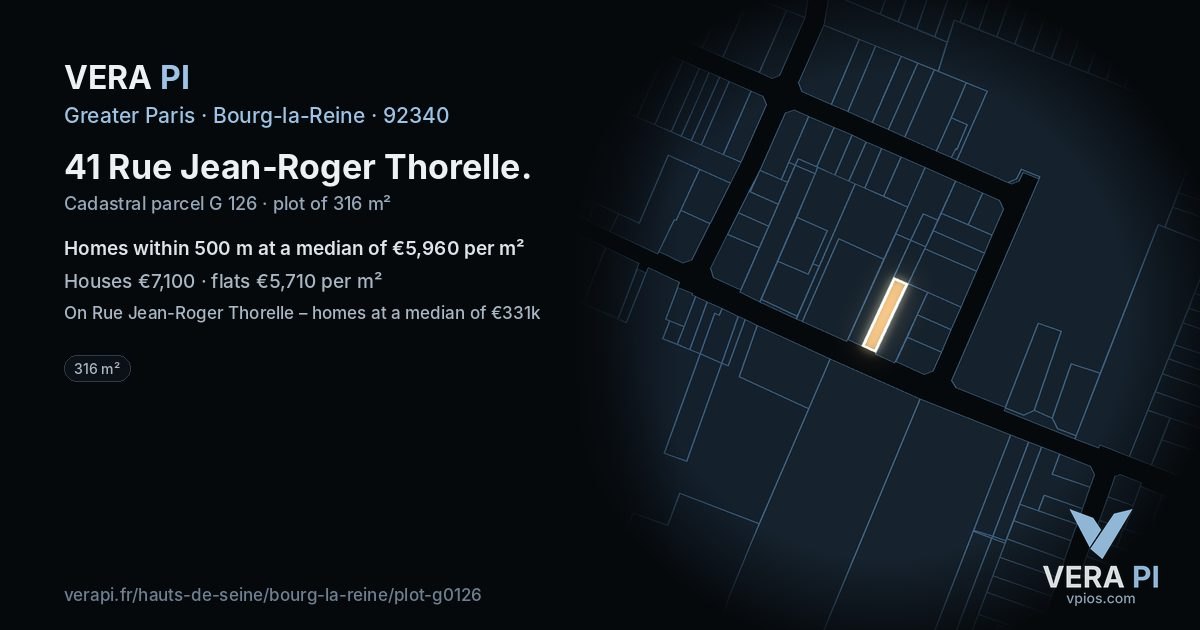 41 Rue Jean-Roger Thorelle, Bourg-la-Reine at night – the plot lit, the parcels around coloured by the prices near them
