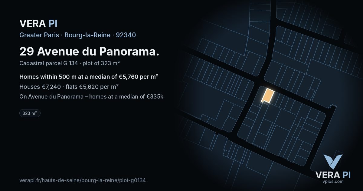 29 Avenue du Panorama, Bourg-la-Reine at night – the plot lit, the parcels around coloured by the prices near them