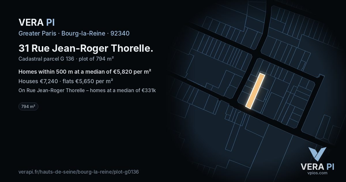 31 Rue Jean-Roger Thorelle, Bourg-la-Reine at night – the plot lit, the parcels around coloured by the prices near them