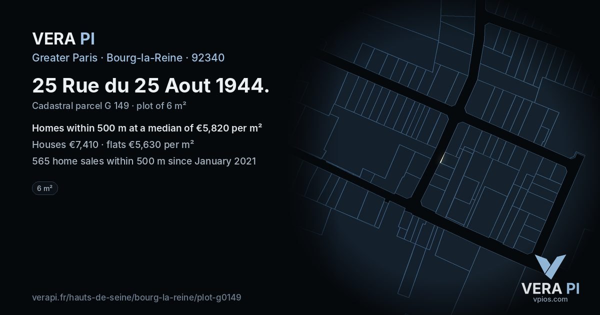 25 Rue du 25 Aout 1944, Bourg-la-Reine at night – the plot lit, the parcels around coloured by the prices near them