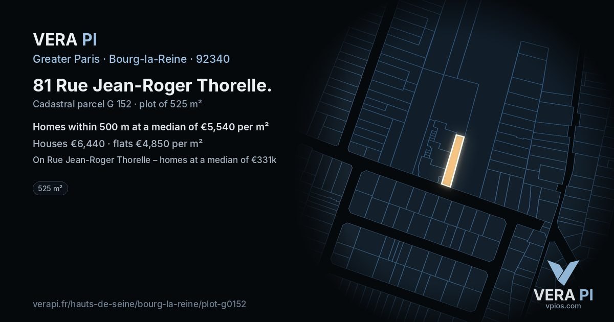 81 Rue Jean-Roger Thorelle, Bourg-la-Reine at night – the plot lit, the parcels around coloured by the prices near them