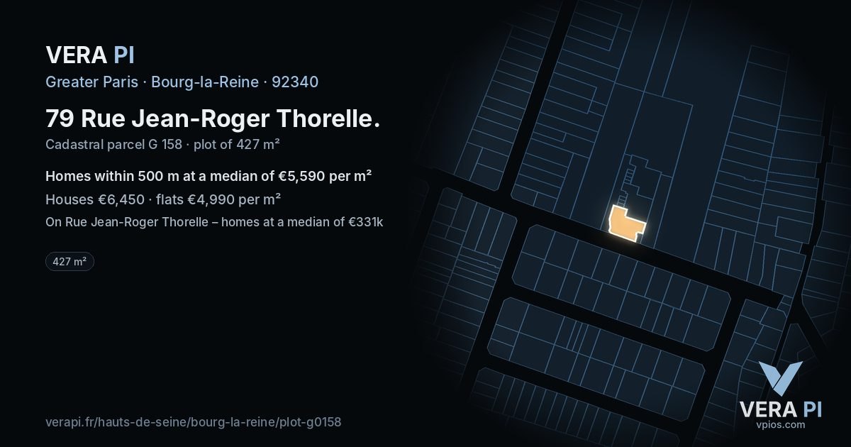 79 Rue Jean-Roger Thorelle, Bourg-la-Reine at night – the plot lit, the parcels around coloured by the prices near them