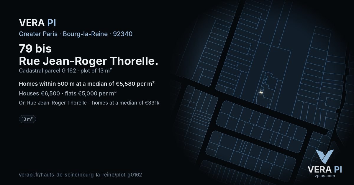79 bis Rue Jean-Roger Thorelle, Bourg-la-Reine at night – the plot lit, the parcels around coloured by the prices near them