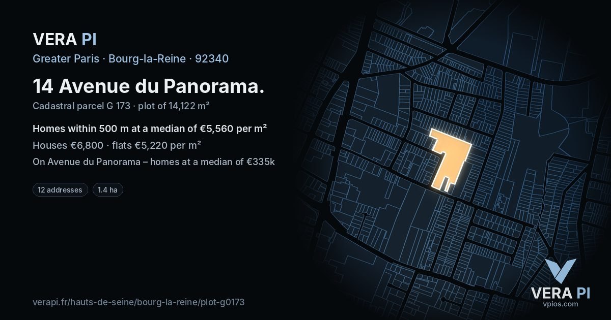 14 Avenue du Panorama, Bourg-la-Reine at night – the plot lit, the parcels around coloured by the prices near them