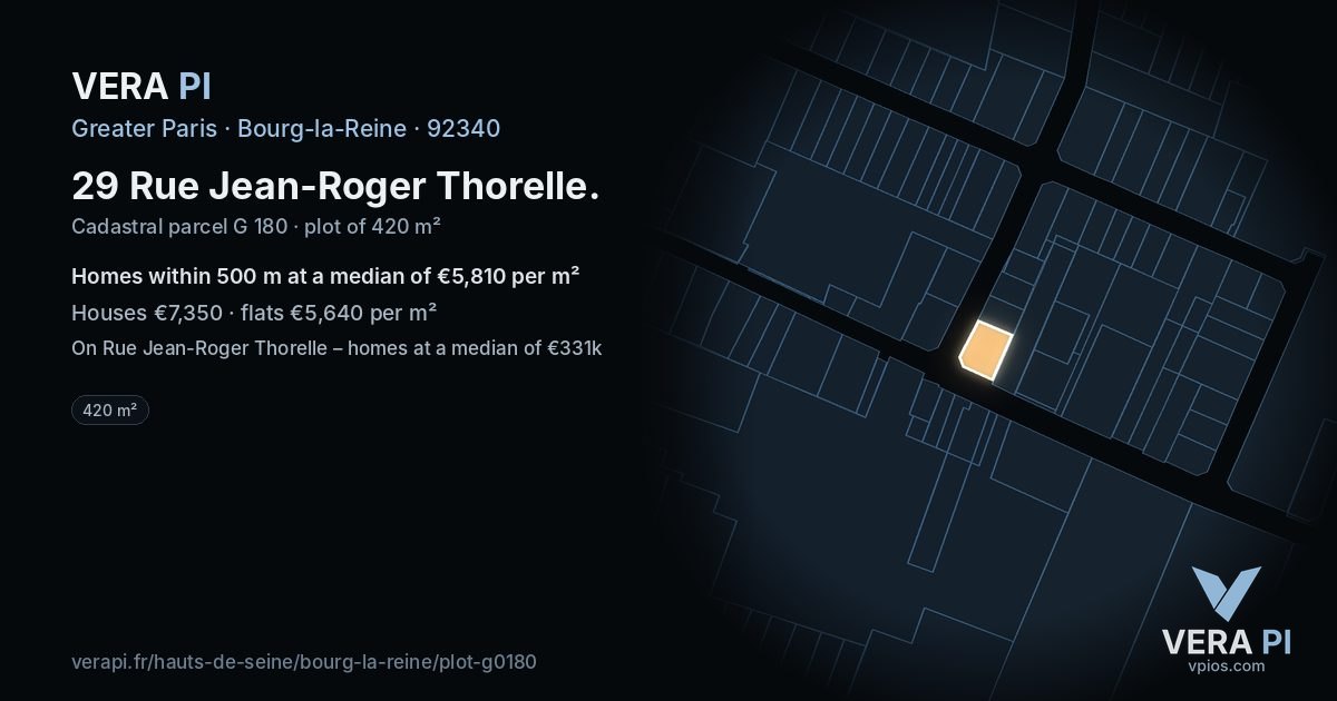 29 Rue Jean-Roger Thorelle, Bourg-la-Reine at night – the plot lit, the parcels around coloured by the prices near them