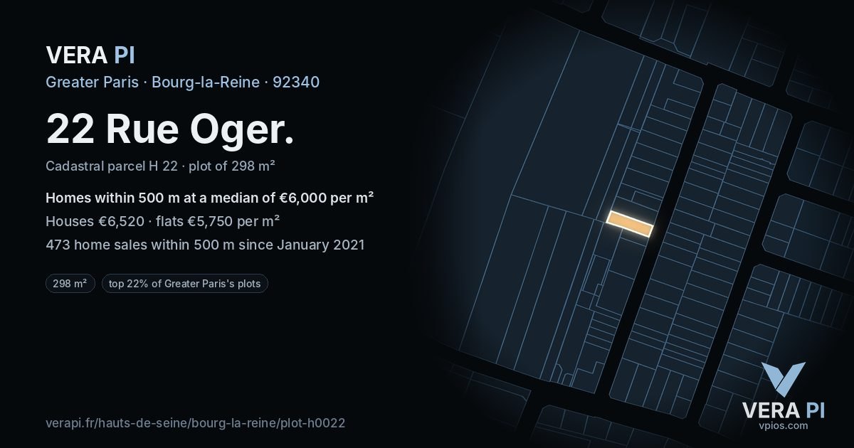 22 Rue Oger, Bourg-la-Reine at night – the plot lit, the parcels around coloured by the prices near them