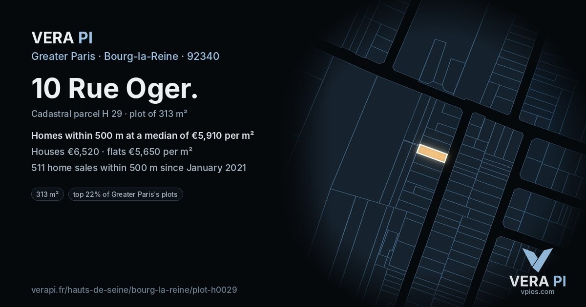 10 Rue Oger, Bourg-la-Reine at night – the plot lit, the parcels around coloured by the prices near them