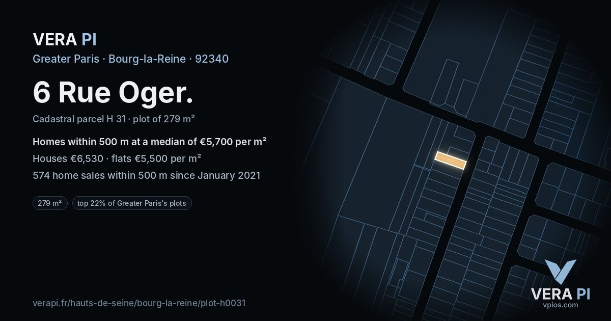 6 Rue Oger, Bourg-la-Reine at night – the plot lit, the parcels around coloured by the prices near them