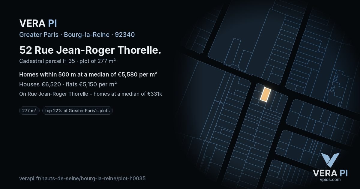 52 Rue Jean-Roger Thorelle, Bourg-la-Reine at night – the plot lit, the parcels around coloured by the prices near them