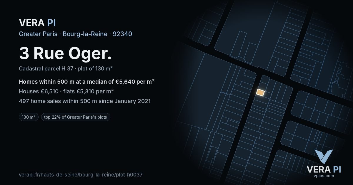 3 Rue Oger, Bourg-la-Reine at night – the plot lit, the parcels around coloured by the prices near them