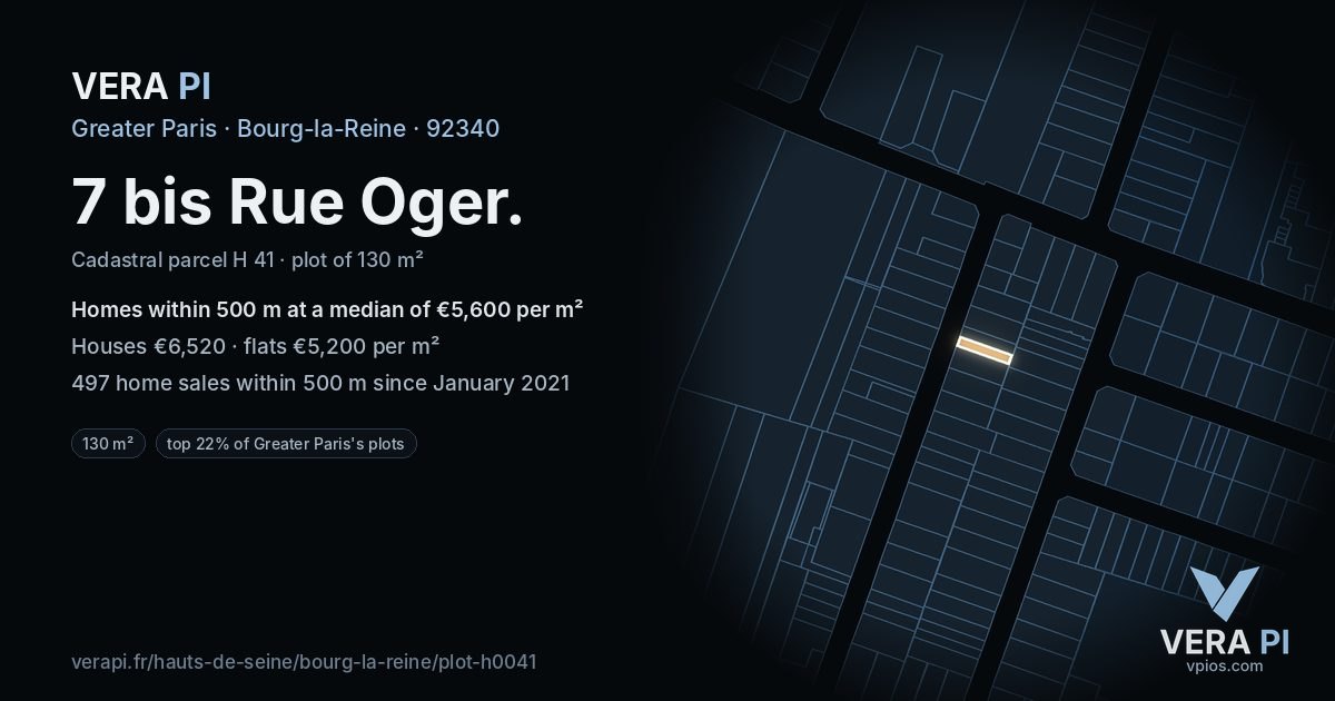 7 bis Rue Oger, Bourg-la-Reine at night – the plot lit, the parcels around coloured by the prices near them