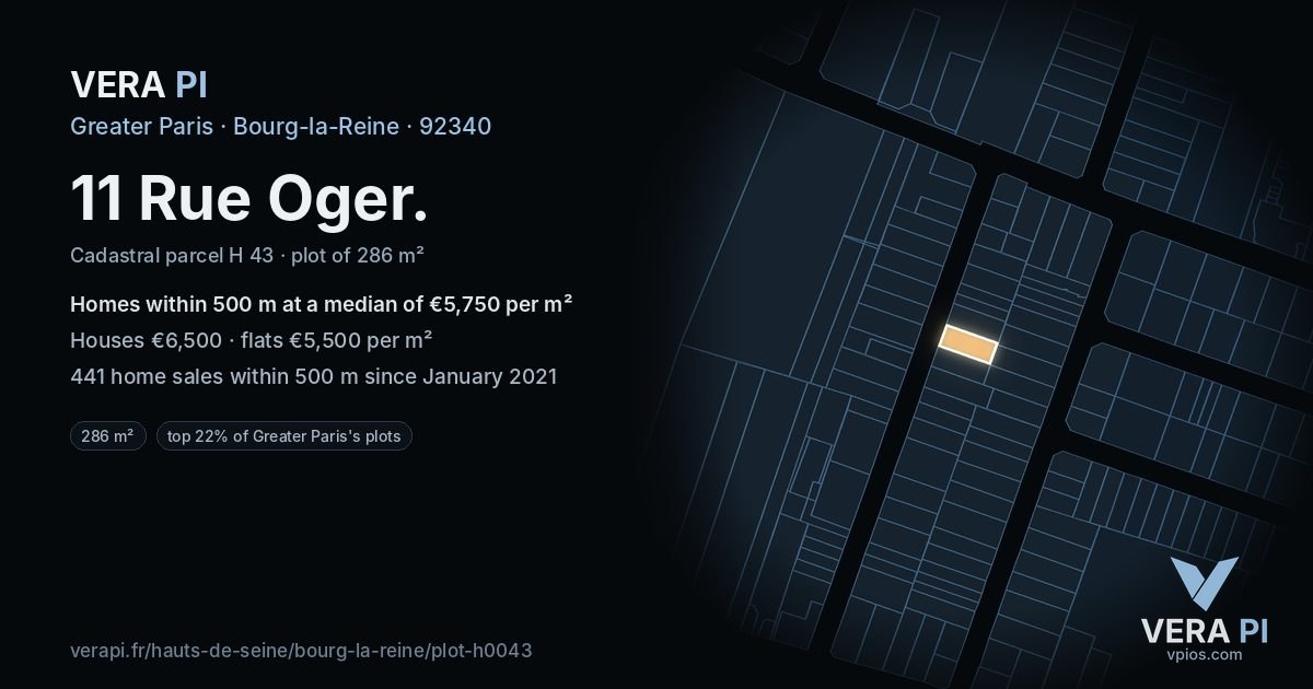 11 Rue Oger, Bourg-la-Reine at night – the plot lit, the parcels around coloured by the prices near them