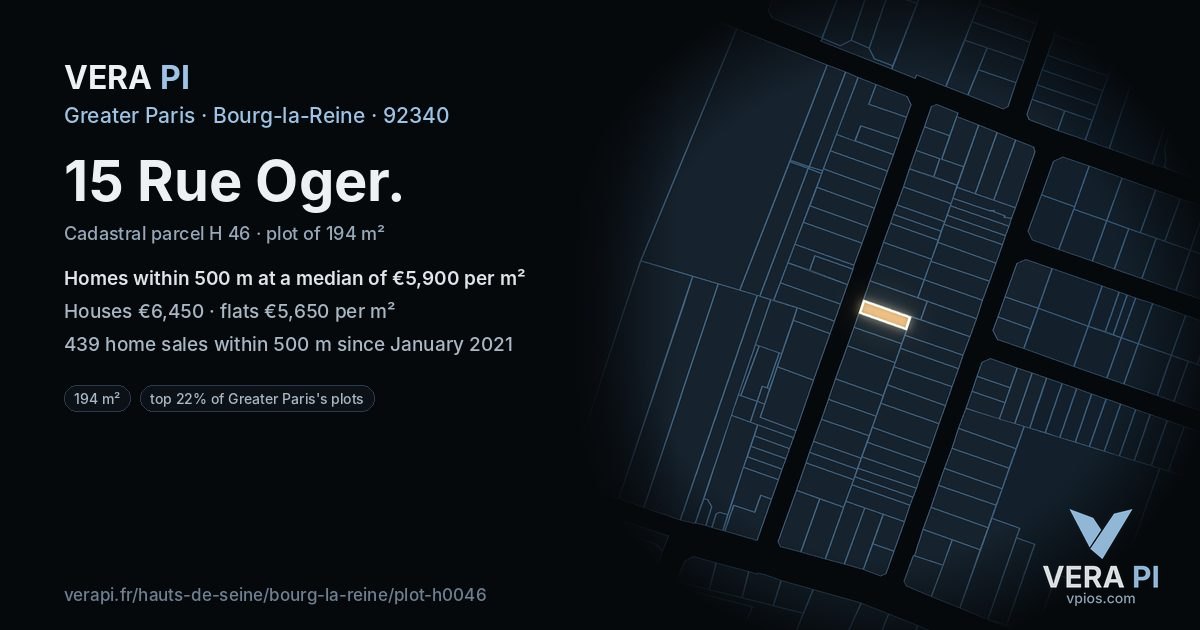 15 Rue Oger, Bourg-la-Reine at night – the plot lit, the parcels around coloured by the prices near them