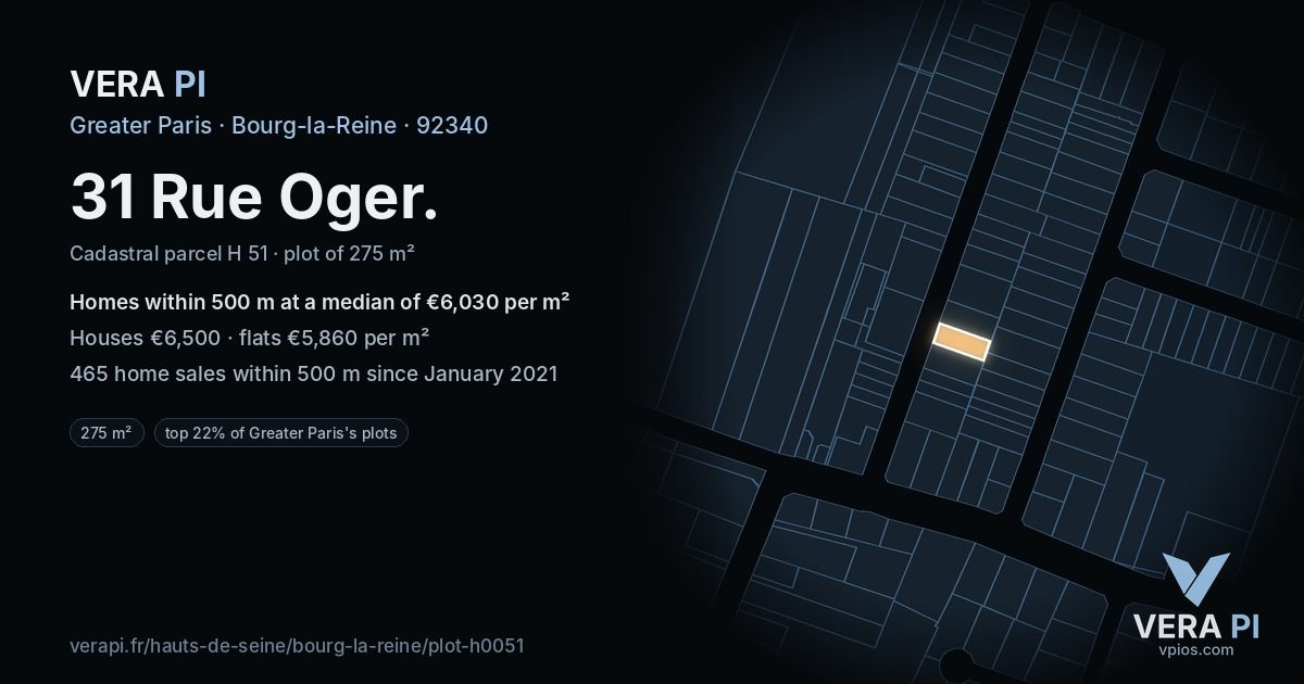 31 Rue Oger, Bourg-la-Reine at night – the plot lit, the parcels around coloured by the prices near them