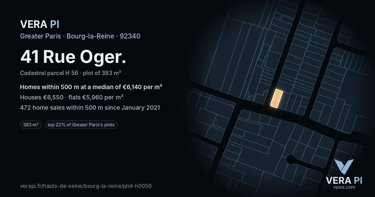 41 Rue Oger, Bourg-la-Reine at night – the plot lit, the parcels around coloured by the prices near them