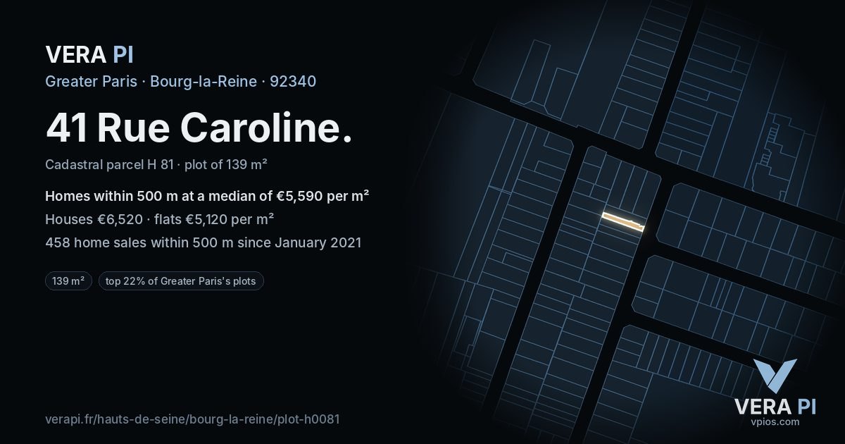 41 Rue Caroline, Bourg-la-Reine at night – the plot lit, the parcels around coloured by the prices near them