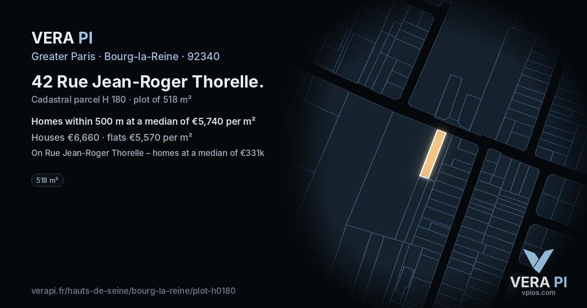 42 Rue Jean-Roger Thorelle, Bourg-la-Reine at night – the plot lit, the parcels around coloured by the prices near them