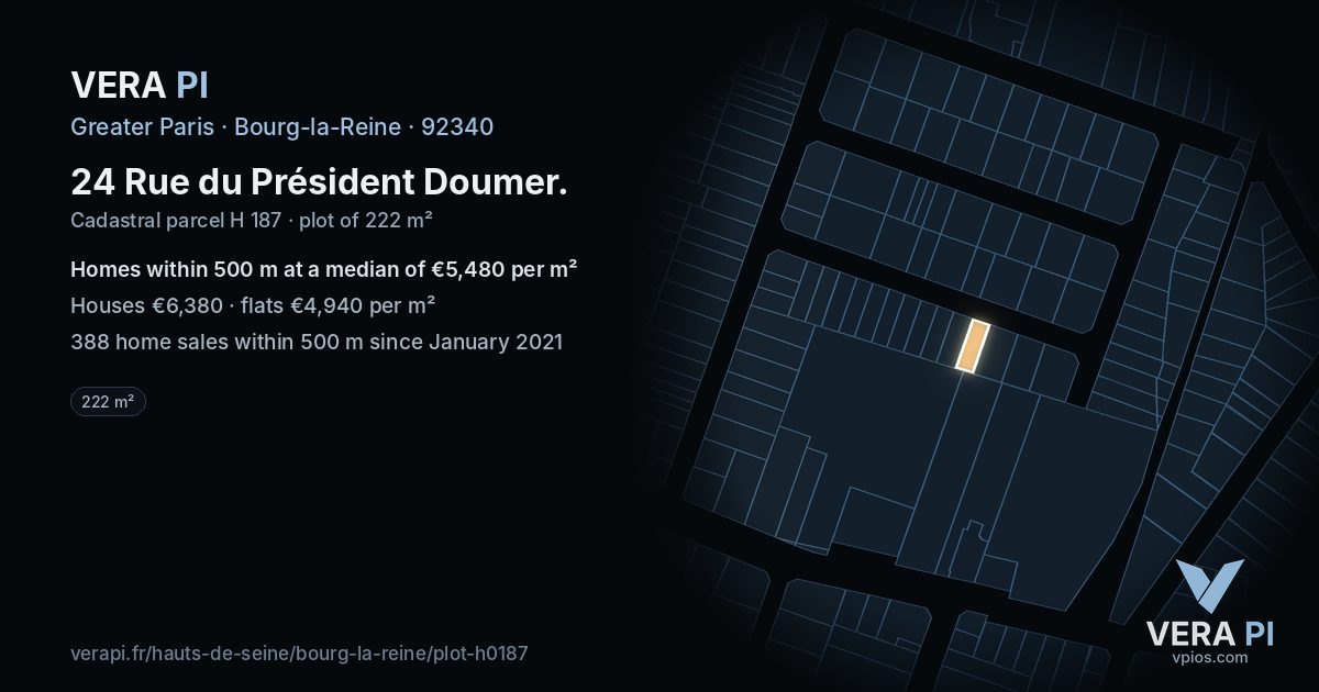 24 Rue du Président Doumer, Bourg-la-Reine at night – the plot lit, the parcels around coloured by the prices near them