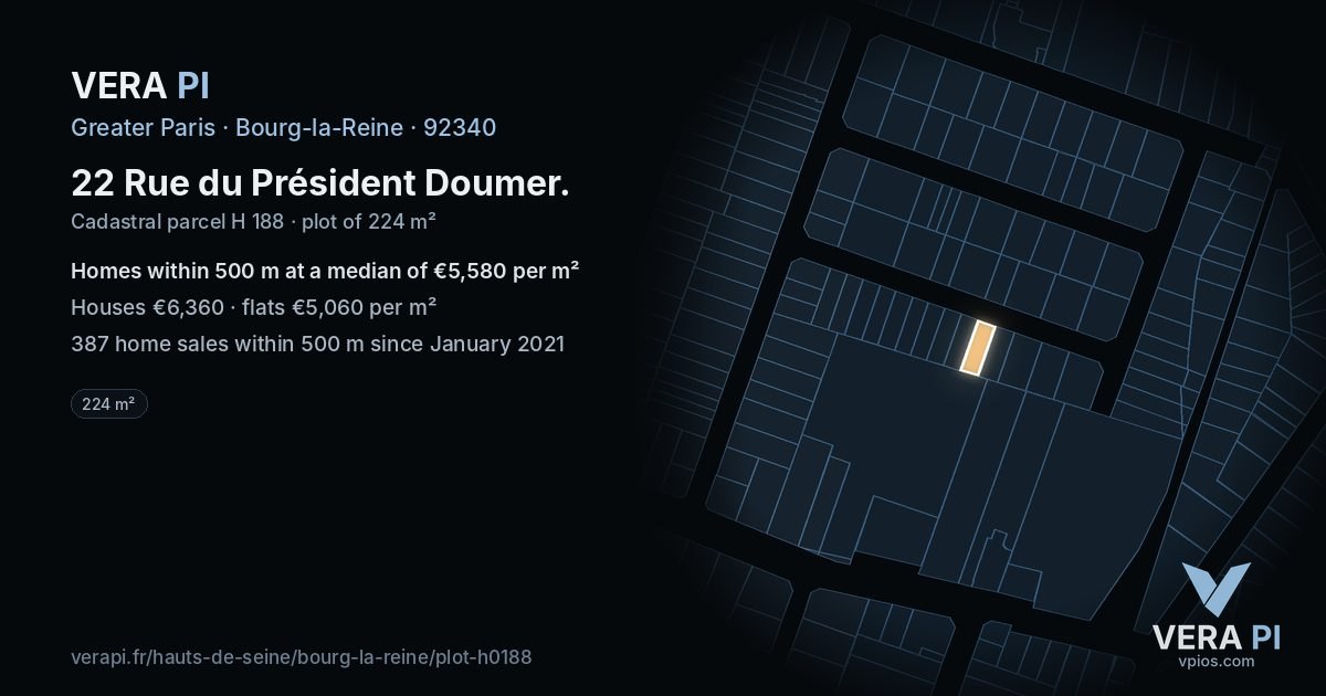22 Rue du Président Doumer, Bourg-la-Reine at night – the plot lit, the parcels around coloured by the prices near them