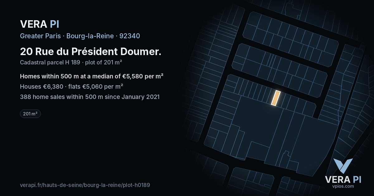 20 Rue du Président Doumer, Bourg-la-Reine at night – the plot lit, the parcels around coloured by the prices near them