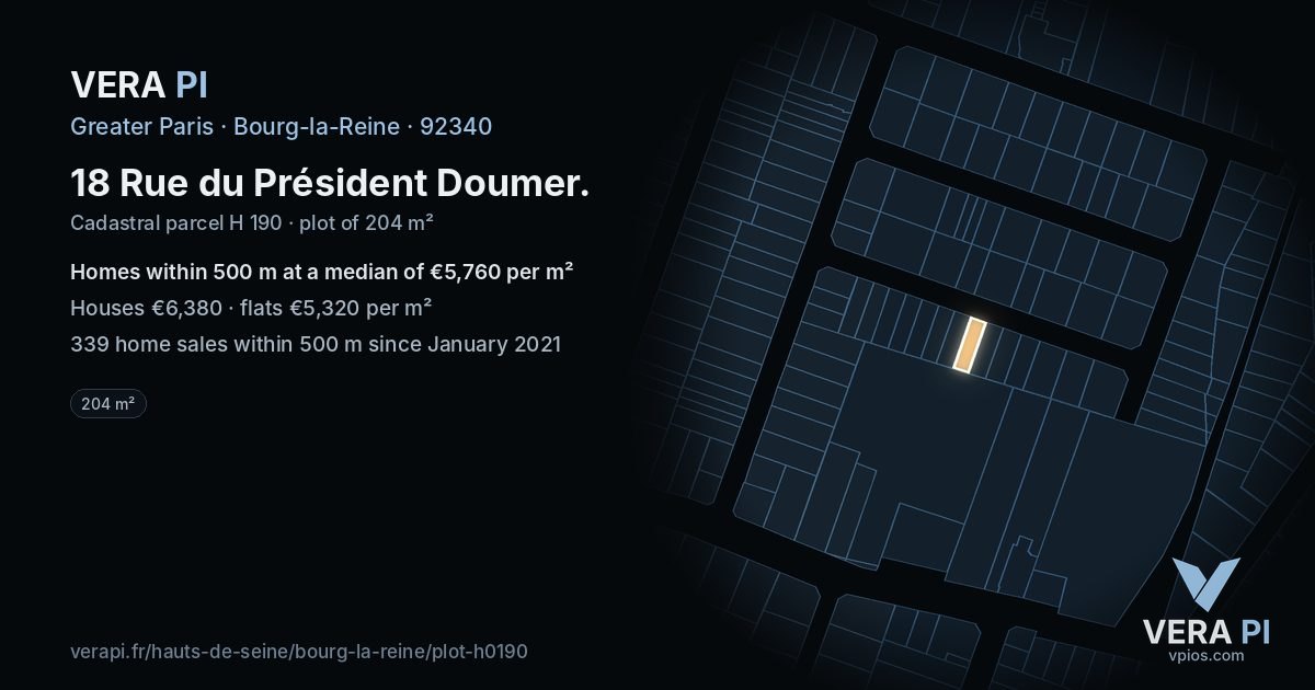 18 Rue du Président Doumer, Bourg-la-Reine at night – the plot lit, the parcels around coloured by the prices near them