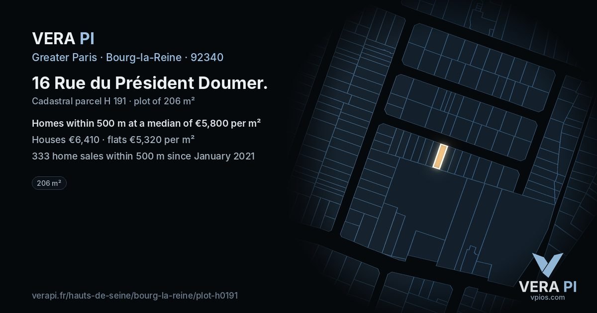 16 Rue du Président Doumer, Bourg-la-Reine at night – the plot lit, the parcels around coloured by the prices near them