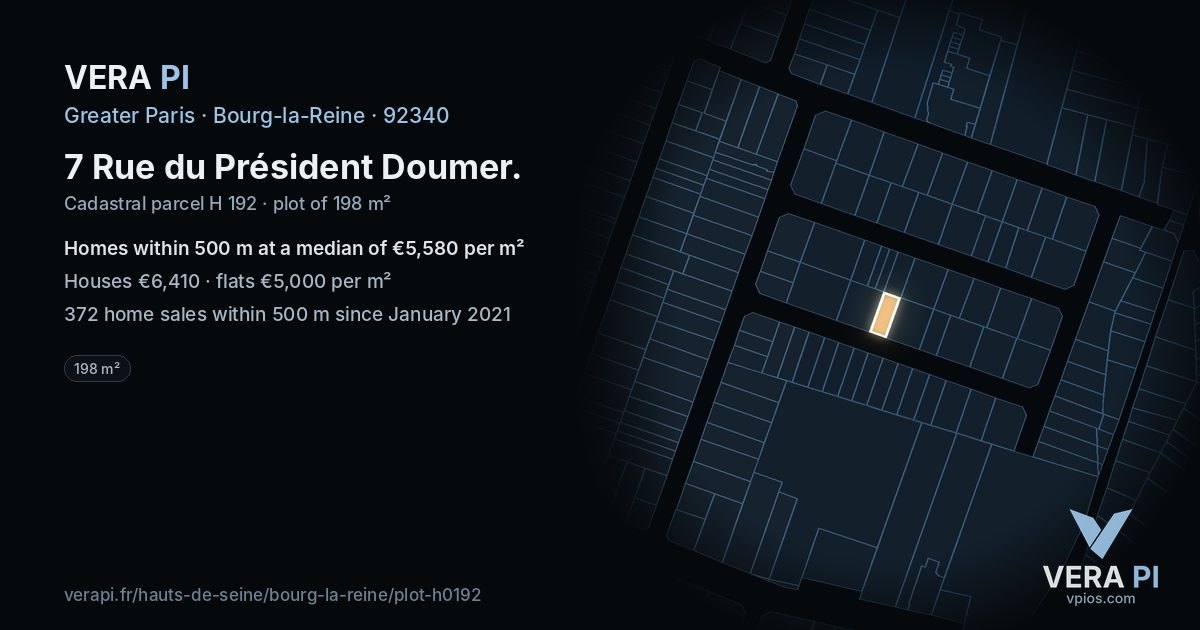 7 Rue du Président Doumer, Bourg-la-Reine at night – the plot lit, the parcels around coloured by the prices near them