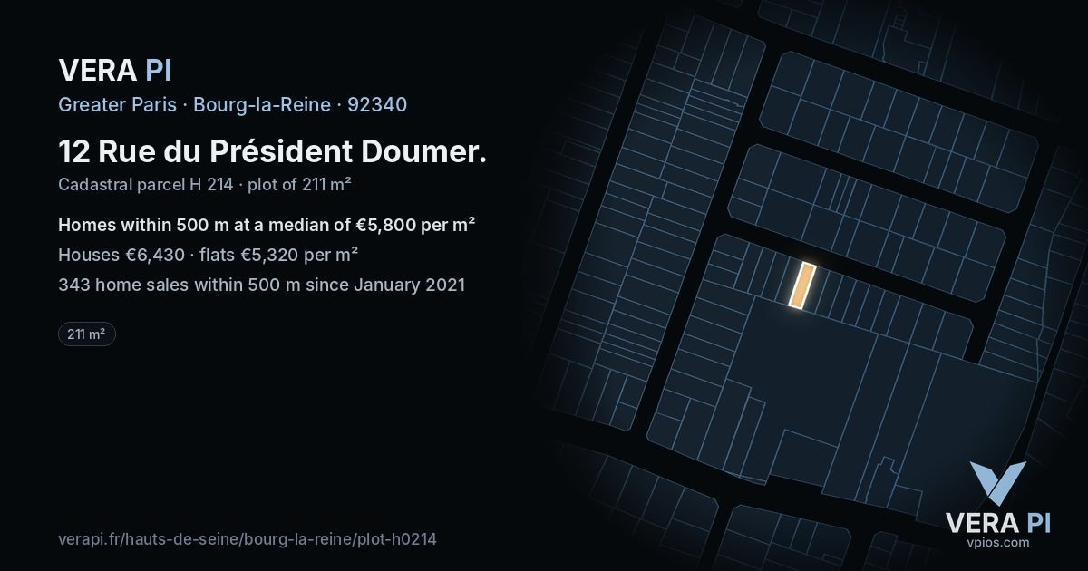 12 Rue du Président Doumer, Bourg-la-Reine at night – the plot lit, the parcels around coloured by the prices near them
