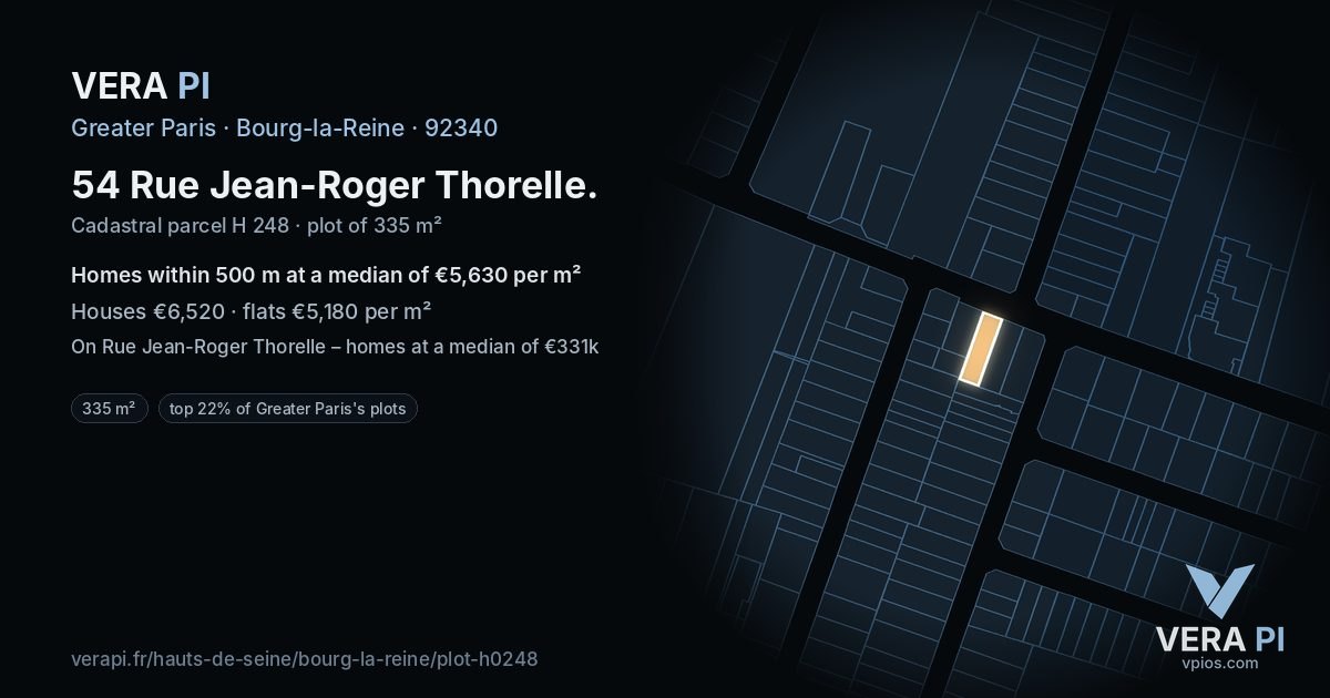 54 Rue Jean-Roger Thorelle, Bourg-la-Reine at night – the plot lit, the parcels around coloured by the prices near them