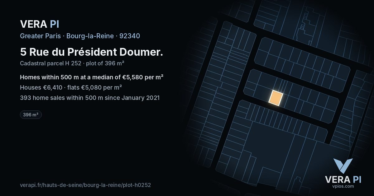 5 Rue du Président Doumer, Bourg-la-Reine at night – the plot lit, the parcels around coloured by the prices near them