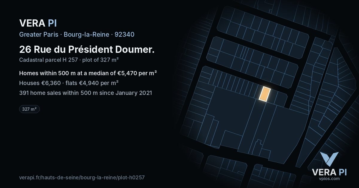 26 Rue du Président Doumer, Bourg-la-Reine at night – the plot lit, the parcels around coloured by the prices near them