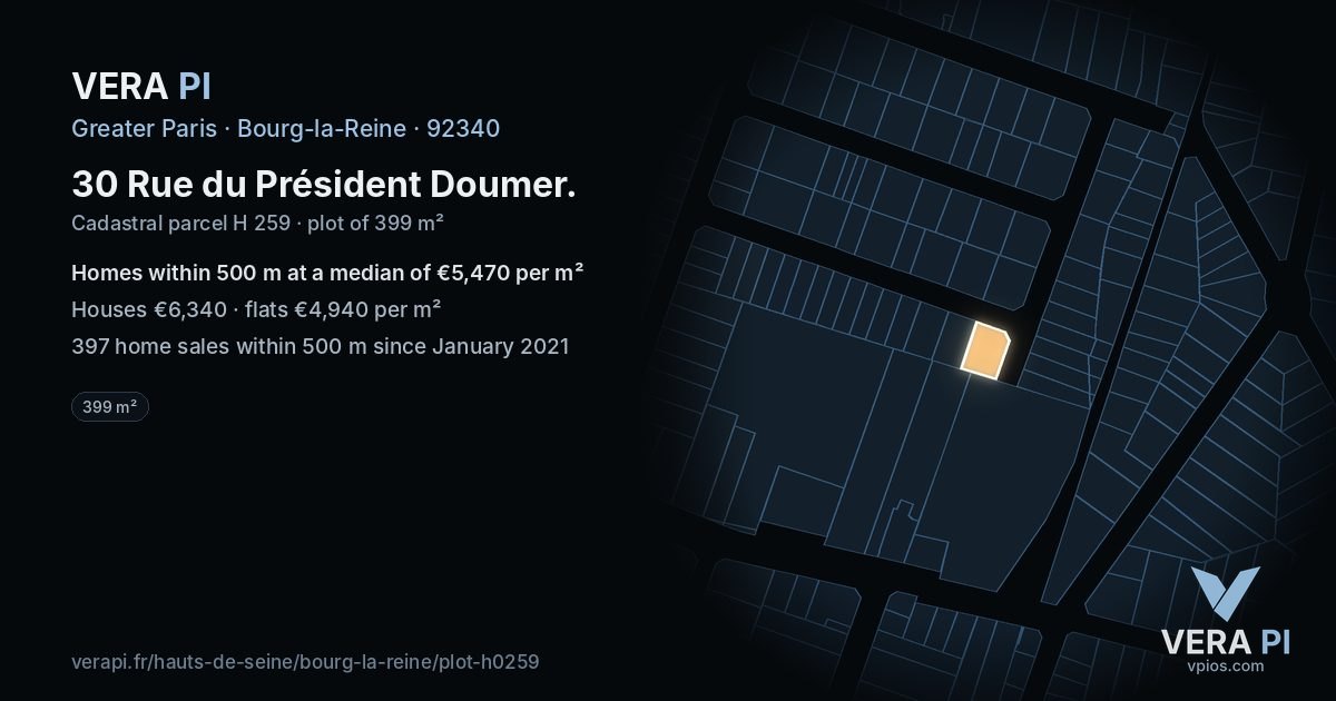 30 Rue du Président Doumer, Bourg-la-Reine at night – the plot lit, the parcels around coloured by the prices near them