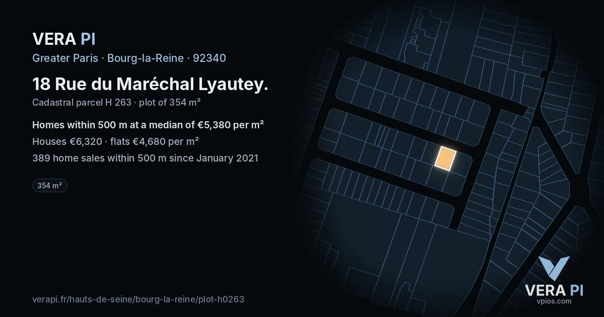 18 Rue du Maréchal Lyautey, Bourg-la-Reine at night – the plot lit, the parcels around coloured by the prices near them