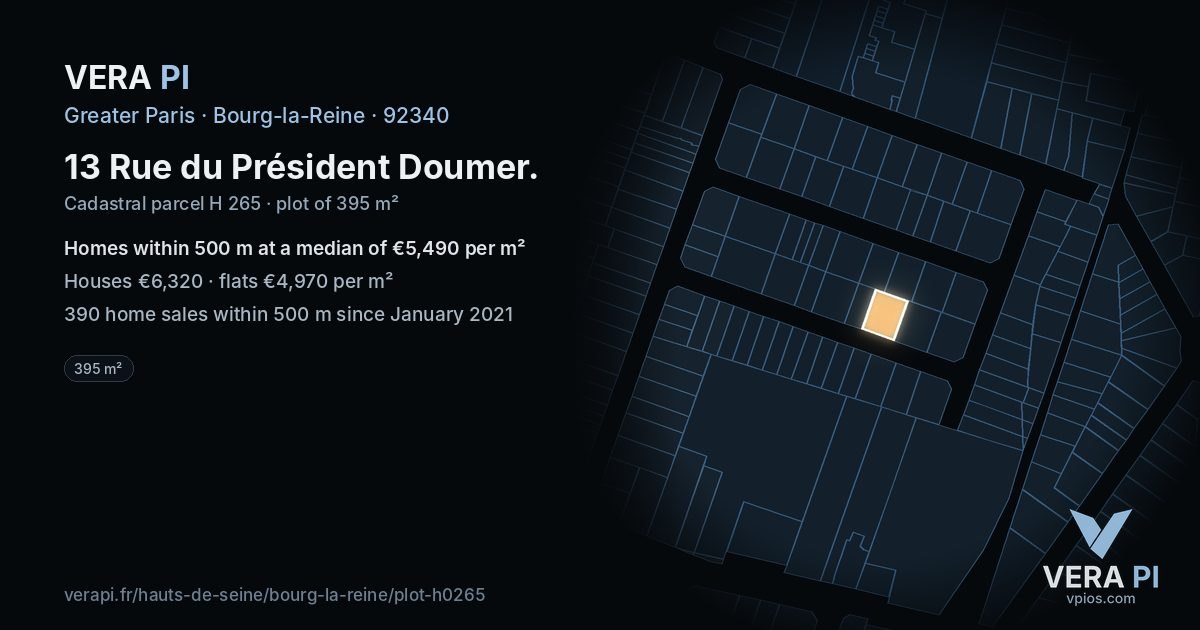 13 Rue du Président Doumer, Bourg-la-Reine at night – the plot lit, the parcels around coloured by the prices near them