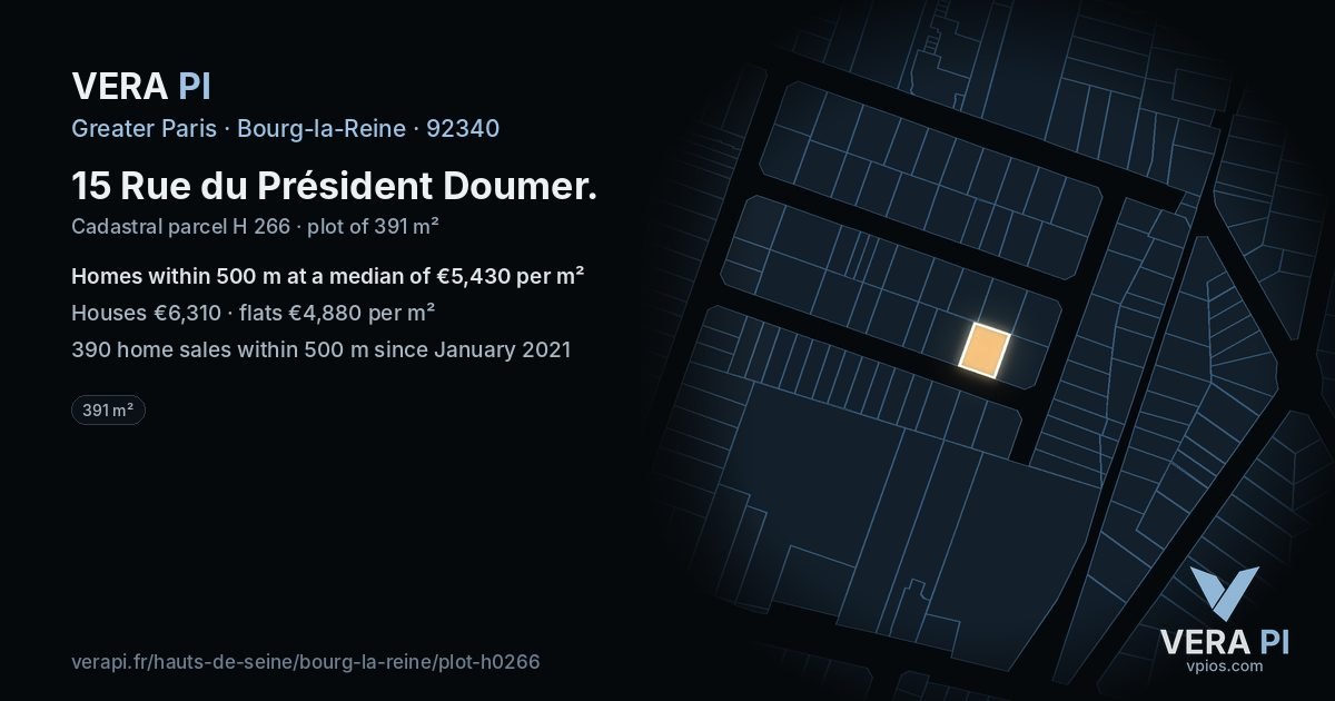 15 Rue du Président Doumer, Bourg-la-Reine at night – the plot lit, the parcels around coloured by the prices near them