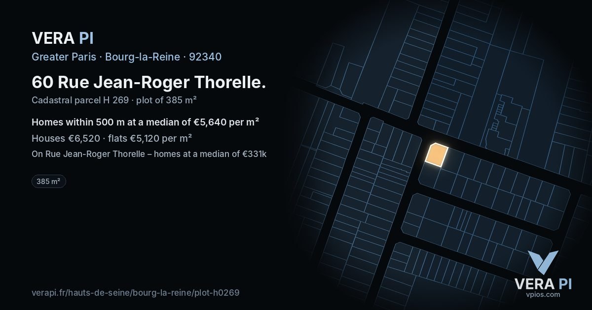 60 Rue Jean-Roger Thorelle, Bourg-la-Reine at night – the plot lit, the parcels around coloured by the prices near them