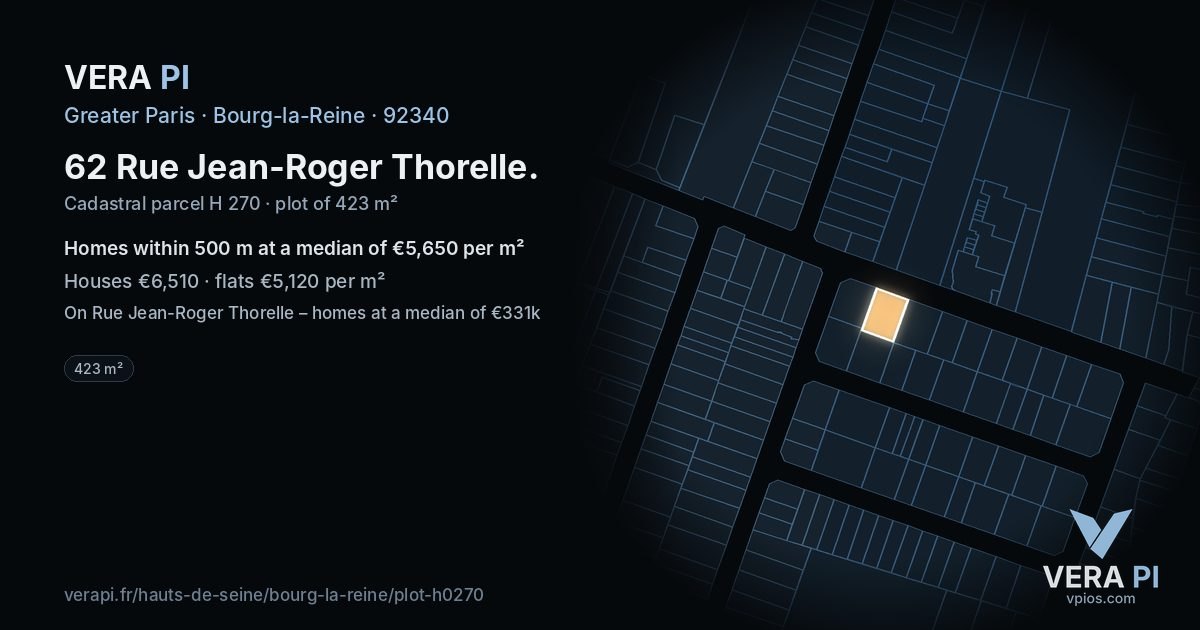 62 Rue Jean-Roger Thorelle, Bourg-la-Reine at night – the plot lit, the parcels around coloured by the prices near them