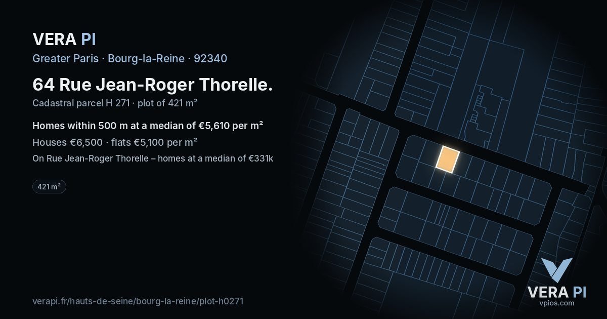 64 Rue Jean-Roger Thorelle, Bourg-la-Reine at night – the plot lit, the parcels around coloured by the prices near them