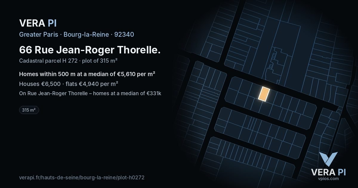 66 Rue Jean-Roger Thorelle, Bourg-la-Reine at night – the plot lit, the parcels around coloured by the prices near them