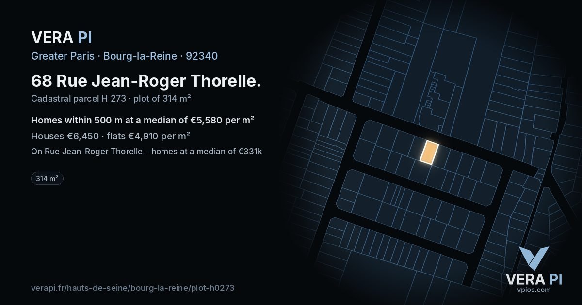 68 Rue Jean-Roger Thorelle, Bourg-la-Reine at night – the plot lit, the parcels around coloured by the prices near them