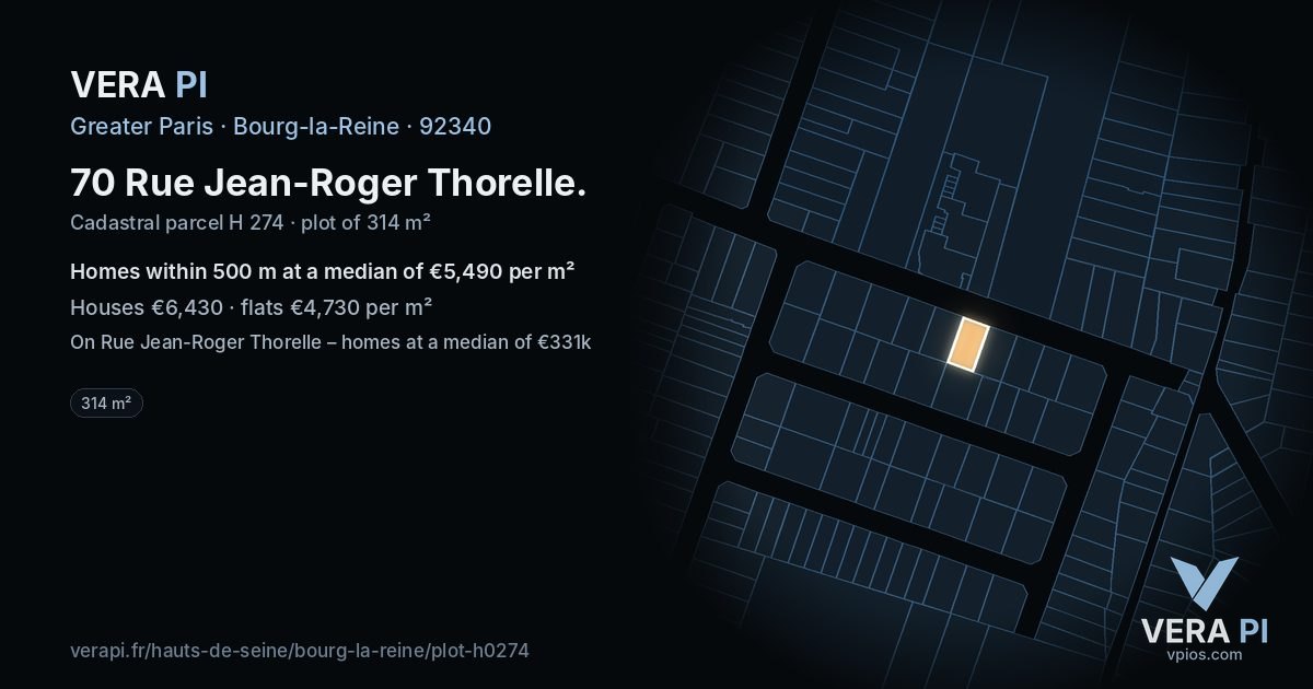 70 Rue Jean-Roger Thorelle, Bourg-la-Reine at night – the plot lit, the parcels around coloured by the prices near them