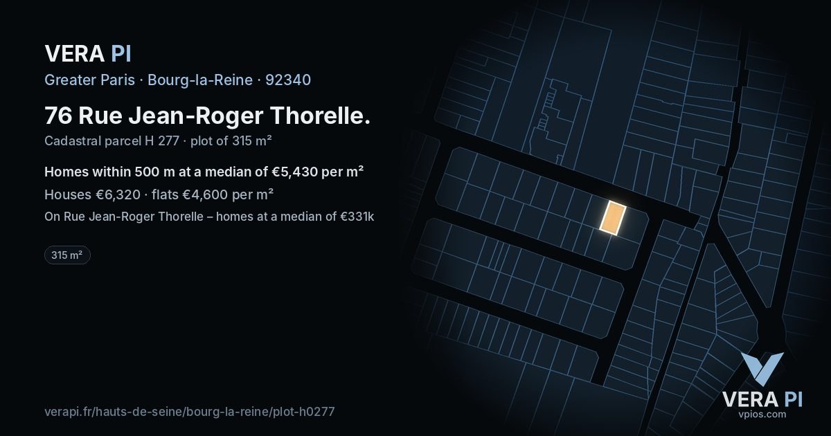 76 Rue Jean-Roger Thorelle, Bourg-la-Reine at night – the plot lit, the parcels around coloured by the prices near them