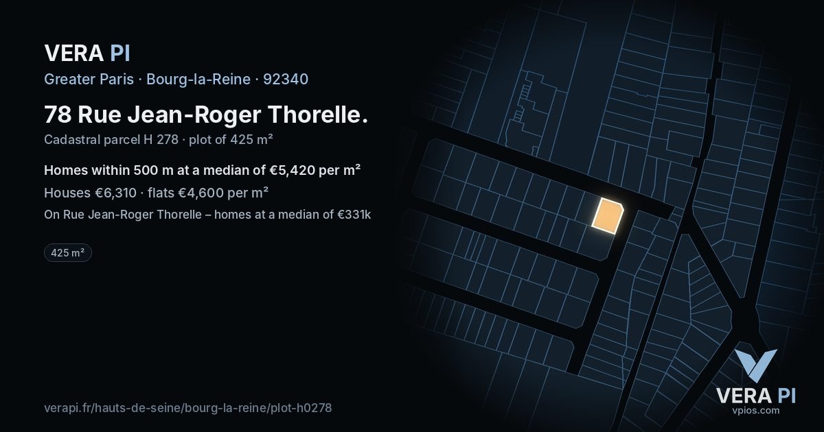 78 Rue Jean-Roger Thorelle, Bourg-la-Reine at night – the plot lit, the parcels around coloured by the prices near them