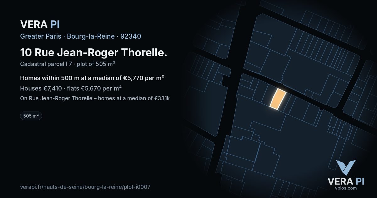 10 Rue Jean-Roger Thorelle, Bourg-la-Reine at night – the plot lit, the parcels around coloured by the prices near them
