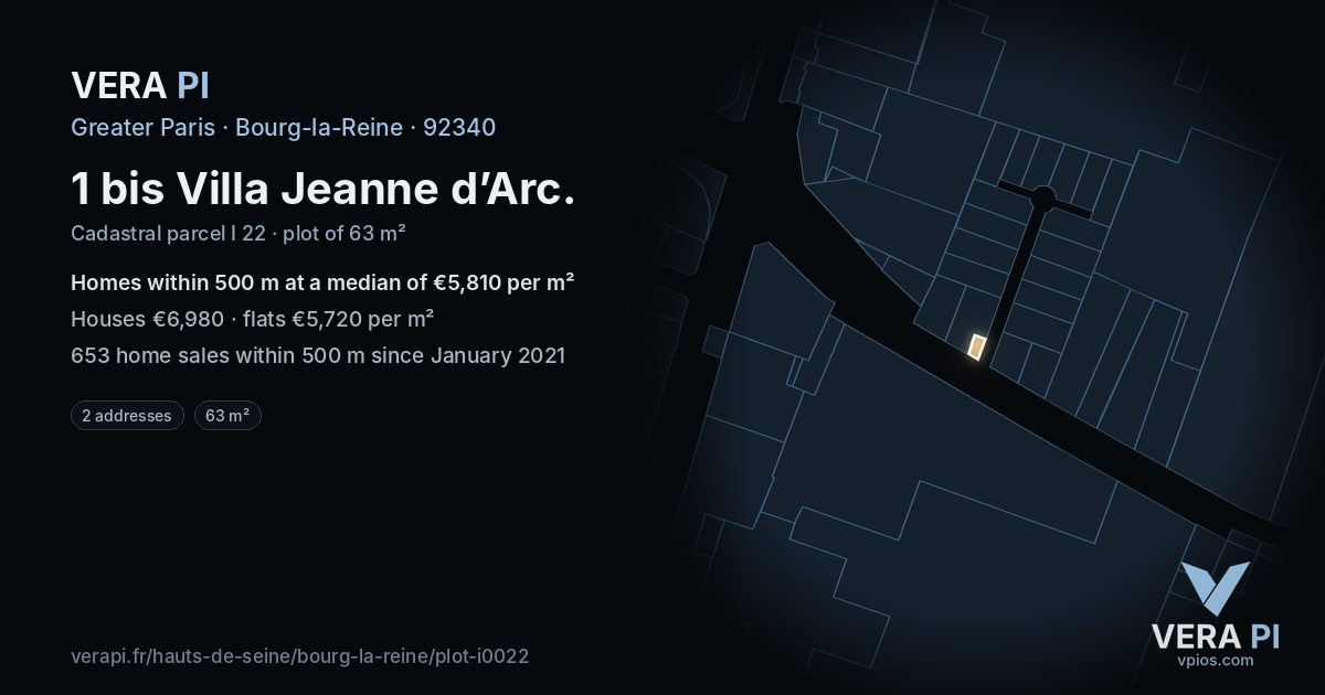 1 bis Villa Jeanne d’Arc, Bourg-la-Reine at night – the plot lit, the parcels around coloured by the prices near them